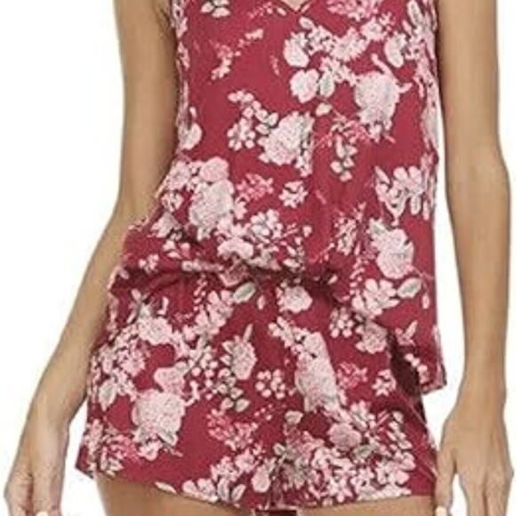 Flora Nikrooz Jacqueline Travel Set Sz L Brick Floral 3 Pc Robe Cami Shorts NEW - Picture 3 of 15